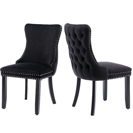 2x Velvet Upholstered Dining Chairs Tufted Wingback Side Chair with Studs Trim Solid Wood Legs for Kitchen dining Kings Warehouse 