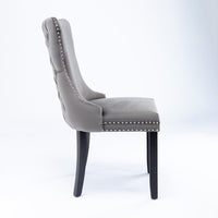 2x Velvet Upholstered Dining Chairs Tufted Wingback Side Chair with Studs Trim Solid Wood Legs for Kitchen Kings Warehouse 