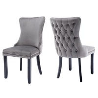 2x Velvet Upholstered Dining Chairs Tufted Wingback Side Chair with Studs Trim Solid Wood Legs for Kitchen Kings Warehouse 
