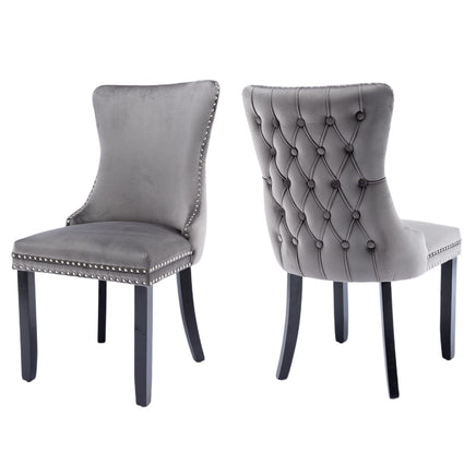 2x Velvet Upholstered Dining Chairs Tufted Wingback Side Chair with Studs Trim Solid Wood Legs for Kitchen Kings Warehouse 