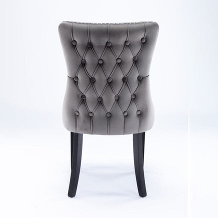 2x Velvet Upholstered Dining Chairs Tufted Wingback Side Chair with Studs Trim Solid Wood Legs for Kitchen Kings Warehouse 