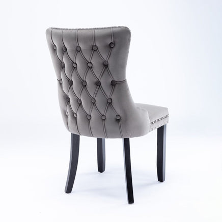 2x Velvet Upholstered Dining Chairs Tufted Wingback Side Chair with Studs Trim Solid Wood Legs for Kitchen Kings Warehouse 