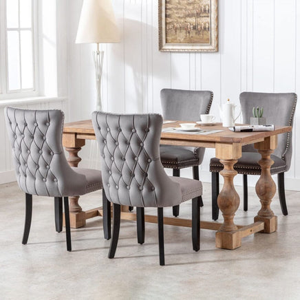 2x Velvet Upholstered Dining Chairs Tufted Wingback Side Chair with Studs Trim Solid Wood Legs for Kitchen Kings Warehouse 