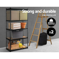2x1.8M 5-Shelves Steel Warehouse Shelving Racking Garage Storage Rack Black Kings Warehouse 