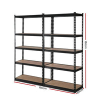 2x1.8M 5-Shelves Steel Warehouse Shelving Racking Garage Storage Rack Black Kings Warehouse 