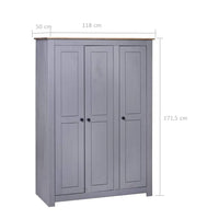 3-Door Wardrobe Grey 118x50x171.5 cm Pine Panama Range Kings Warehouse 