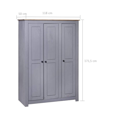 3-Door Wardrobe Grey 118x50x171.5 cm Pine Panama Range Kings Warehouse 