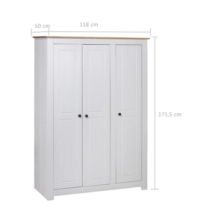 3-Door Wardrobe White 118x50x171.5 cm Pine Panama Range bedroom furniture Kings Warehouse 