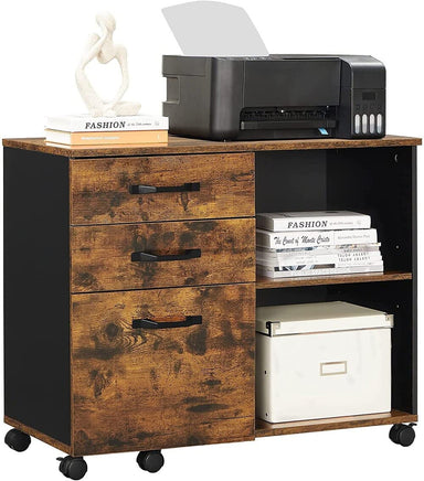 3-Drawer File Cabinet with Open Compartments for A4 Rustic Brown and Black Kings Warehouse 