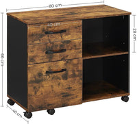 3-Drawer File Cabinet with Open Compartments for A4 Rustic Brown and Black Kings Warehouse 