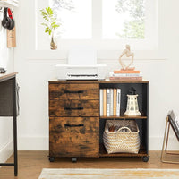 3-Drawer File Cabinet with Open Compartments for A4 Rustic Brown and Black Kings Warehouse 