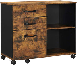 3-Drawer File Cabinet with Open Compartments for A4 Rustic Brown and Black Kings Warehouse 