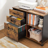 3-Drawer File Cabinet with Open Compartments for A4 Rustic Brown and Black Kings Warehouse 