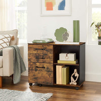 3-Drawer File Cabinet with Open Compartments for A4 Rustic Brown and Black Kings Warehouse 