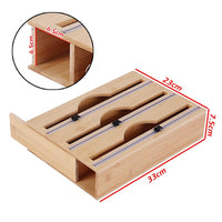 3 Grids Bamboo Food Wrap Dispenser Cutter Foil Cling Film Storage Holder Box Kitchen Kings Warehouse 