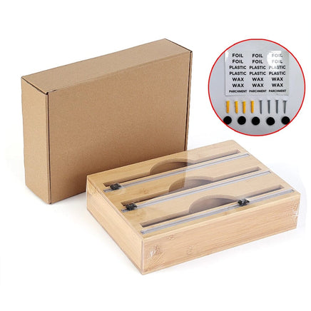 3 Grids Bamboo Food Wrap Dispenser Cutter Foil Cling Film Storage Holder Box Kitchen Kings Warehouse 
