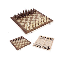 3 IN 1 Wooden Chess Set Folding Chessboard Wood Pieces Draughts Backgammon Toy Kings Warehouse 