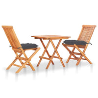 3 Piece Bistro Set with Anthracite Cushions Solid Teak Wood Kings Warehouse 