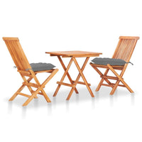 3 Piece Bistro Set with Grey Cushions Solid Teak Wood Kings Warehouse 