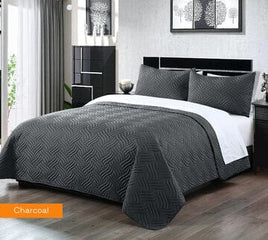 3 piece embossed comforter set king charcoal Kings Warehouse 