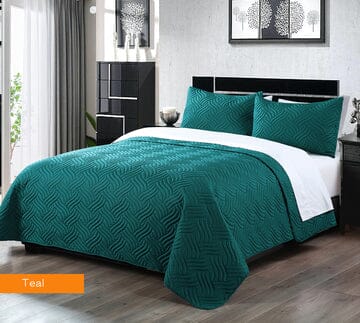 3 piece embossed comforter set king teal Kings Warehouse 