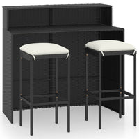 3 Piece Garden Bar Set with Cushions Black Outdoor Furniture Kings Warehouse 