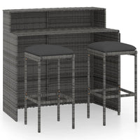 3 Piece Garden Bar Set with Cushions Grey Outdoor Furniture Kings Warehouse 