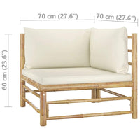 3 Piece Garden Lounge Set with Cream White Cushions Bamboo Outdoor Furniture Kings Warehouse 