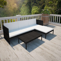 3 Piece Garden Lounge Set with Cushions Poly Rattan Black Kings Warehouse 