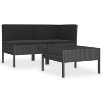 3 Piece Garden Lounge Set with Cushions Poly Rattan Black Outdoor Furniture Kings Warehouse 