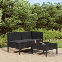 3 Piece Garden Lounge Set with Cushions Poly Rattan Black Outdoor Furniture Kings Warehouse 