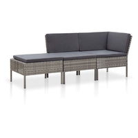 3 Piece Garden Lounge Set with Cushions Poly Rattan Grey Outdoor Furniture Kings Warehouse 