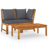 3 Piece Garden Lounge Set with Dark Grey Cushion Solid Acacia Wood Outdoor Furniture Kings Warehouse 