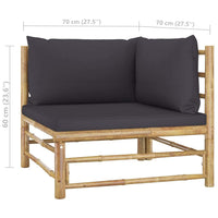 3 Piece Garden Lounge Set with Dark Grey Cushions Bamboo Outdoor Furniture Kings Warehouse 