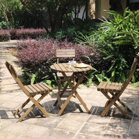 3 Piece RoundTable-Set Folding Bistro Set Solid Fir Wood Table Chair Set Garden Outdoor Lounge garden supplies KingsWarehouse 