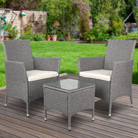 3 Piece Wicker Outdoor Chair Side Table Furniture Set - Grey Outdoor Furniture Kings Warehouse 