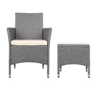 3 Piece Wicker Outdoor Chair Side Table Furniture Set - Grey Outdoor Furniture Kings Warehouse 