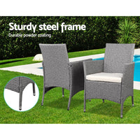 3 Piece Wicker Outdoor Chair Side Table Furniture Set - Grey Outdoor Furniture Kings Warehouse 