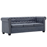 3-Seater Chesterfield Sofa Artificial Suede Leather Grey Kings Warehouse 