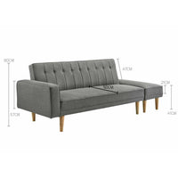 3 Seater Fabric Sofa Bed with Ottoman - Light Grey Kings Warehouse 