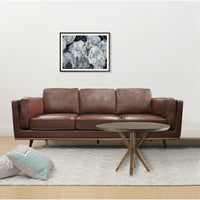 3 Seater Faux Sofa Brown Lounge Set for Living Room Couch with Wooden Frame Sofas Kings Warehouse 
