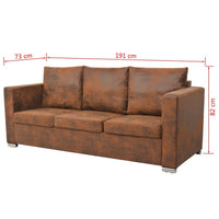 3-Seater Sofa 191x73x82 cm Artificial Suede Leather Kings Warehouse 