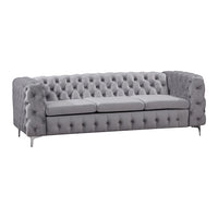 3 Seater Sofa Classic Button Tufted Lounge in Grey Velvet Fabric with Metal Legs Living Room Kings Warehouse 