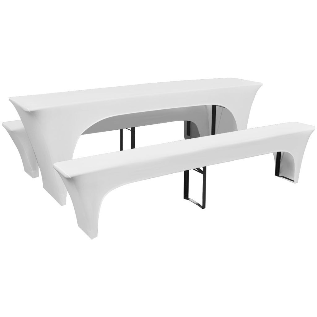 3 Slipcovers for Beer Table and Benches Stretch White 220 x 50 x 80 cm Kings Warehouse 