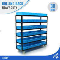 30 Bin Rolling Storage Rack Nuts & Bolts Organizer Wheels Brake Heavy Duty Tools Kings Warehouse 