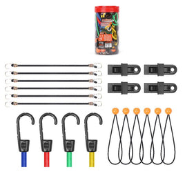 30-Piece Premium Bungee Cord Assortment Includes 10 to 40 Bungee Cords, Canopy Ties & Tarp Clips Kings Warehouse 