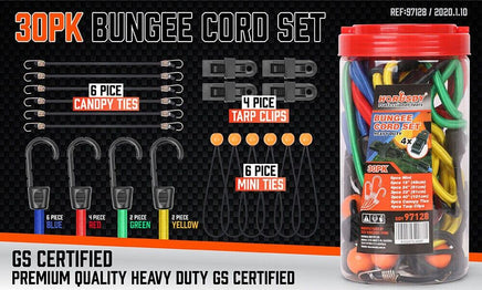 30-Piece Premium Bungee Cord Assortment Includes 10 to 40 Bungee Cords, Canopy Ties & Tarp Clips Kings Warehouse 