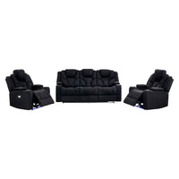 3+1+1 Seater Electric Recliner Stylish Rhino Fabric Black Lounge Armchair with LED Features Sofas Kings Warehouse 