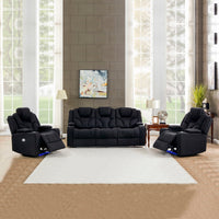 3+1+1 Seater Electric Recliner Stylish Rhino Fabric Black Lounge Armchair with LED Features