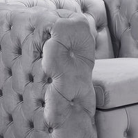 3+2 Seater Sofa Classic Button Tufted Lounge in Grey Velvet Fabric with Metal Legs Living Room Kings Warehouse 